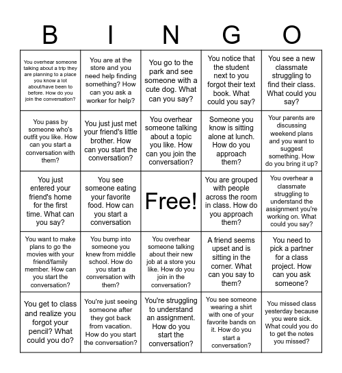 Conversation Starter Bingo Card