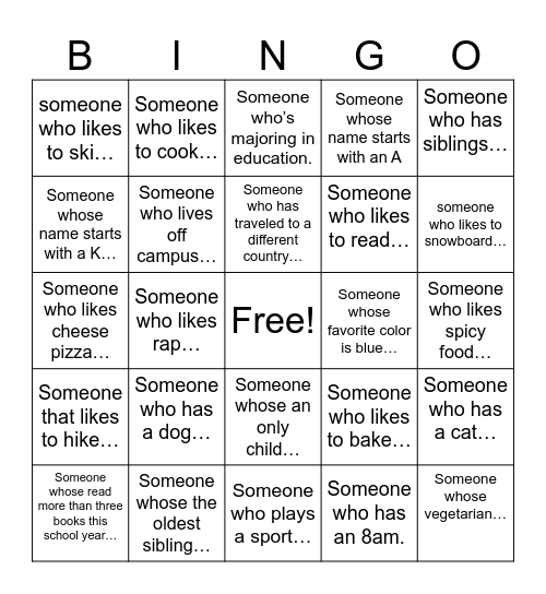 Icebreaker Bingo Card