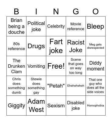 Family Guy Bingo Card