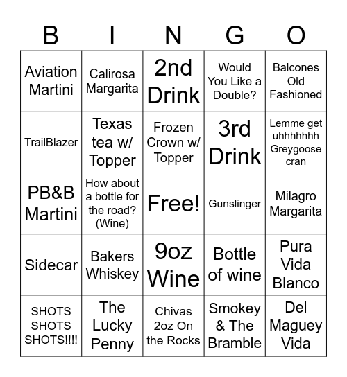 Saltgrass Pearland Bingo Card