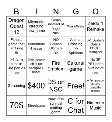 Switch 2 Direct Bingo Card