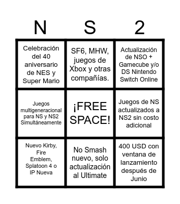 NINTENDO SWITCH 2 BINGO PICUDO Bingo Card