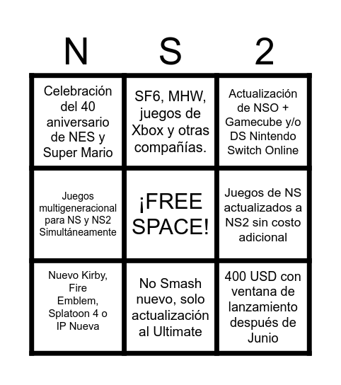 NINTENDO SWITCH 2 BINGO PICUDO Bingo Card