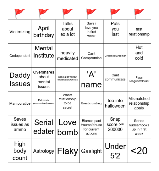 Red Flag Bingo Card
