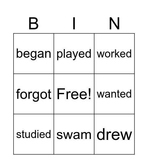 Regular and Irregular verbs Bingo Card