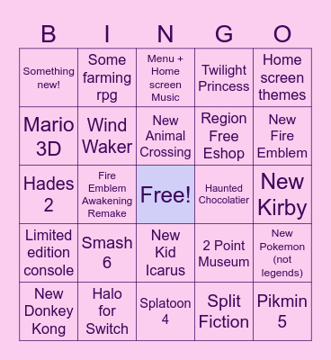 Switch 2 Direct Bingo Card