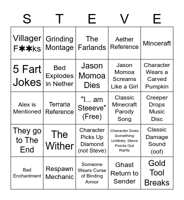 Minecraft Movie Bingo Card