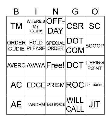 US FOODS CUSTOMER SERVICE BINGO Card