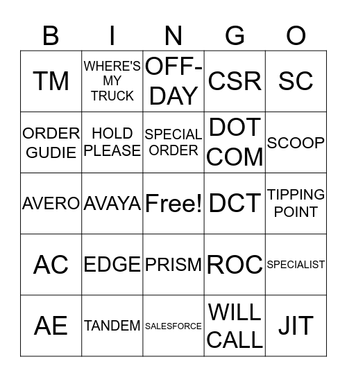 US FOODS CUSTOMER SERVICE BINGO Card