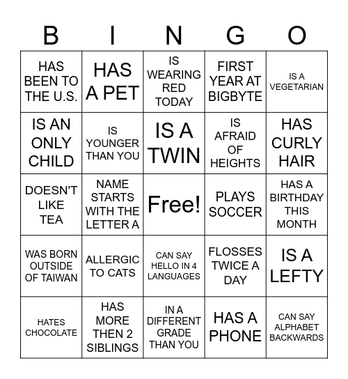 HUMAN SCAVENGER HUNT Bingo Card