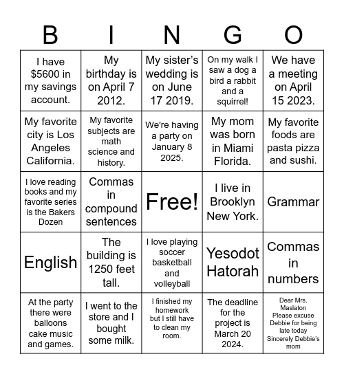 Untitled Bingo Card