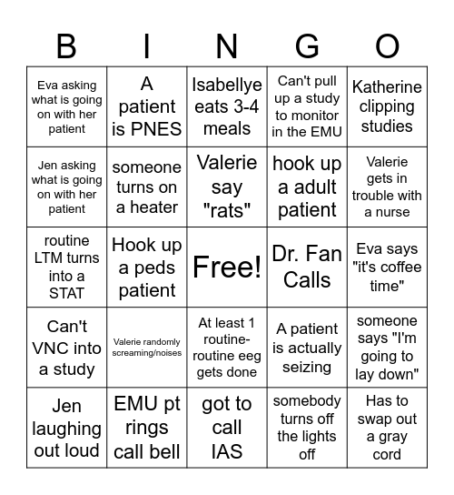 EEG Bingo Card