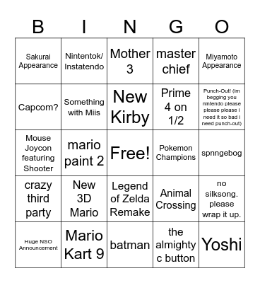 switch 2 Bingo Card