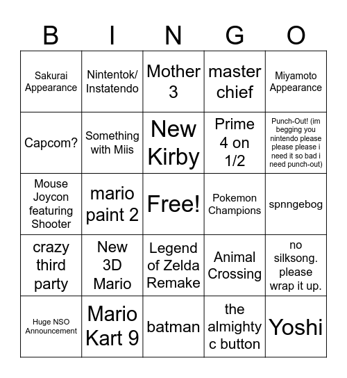 switch 2 Bingo Card