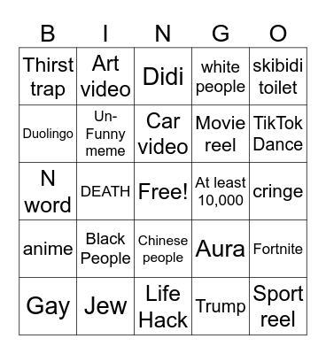 Instagram Bingo Card