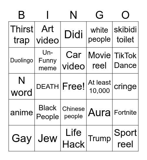 Instagram Bingo Card