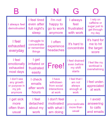 Burnout Bingo Card