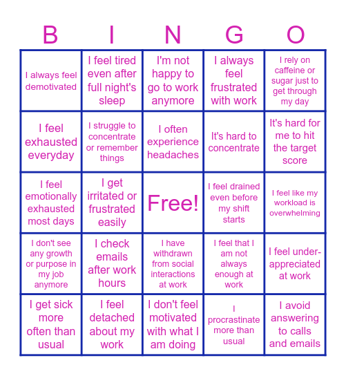 Burnout Bingo Card