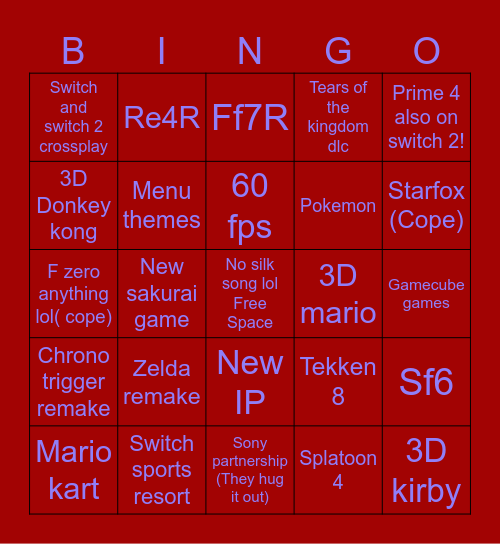 Switch 2 Bingo Card