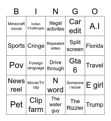 Insta reels Bingo Card