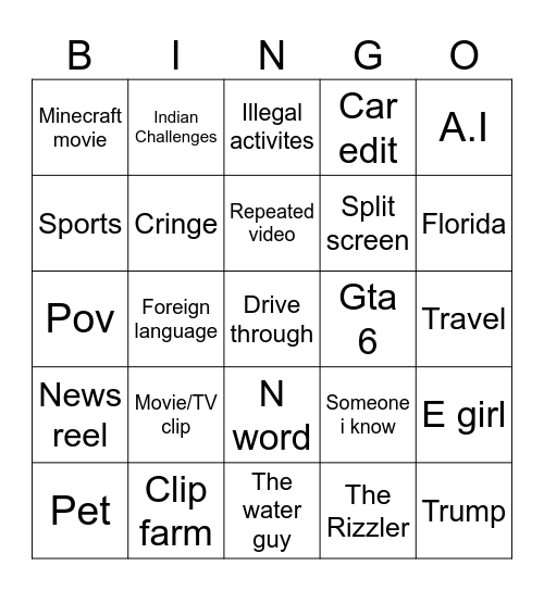 Insta reels Bingo Card