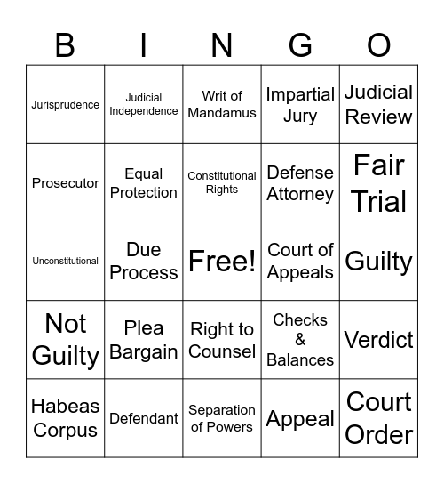 Article VIII: Judicial Department Bingo Card