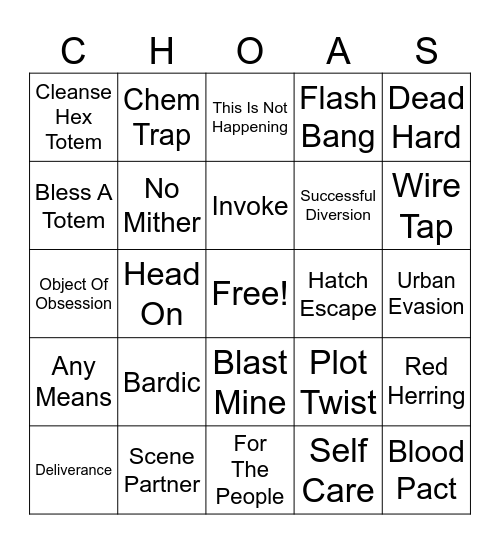 Chaos Bingo Card