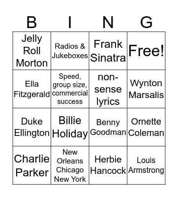 Jazz Bingo Card