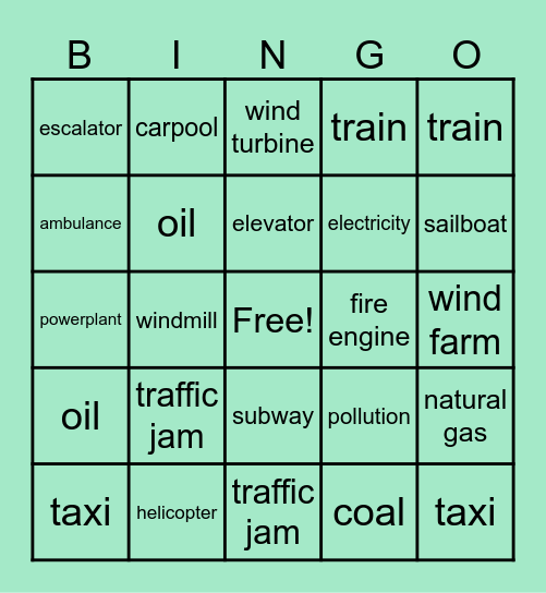 ENERGY Bingo Card