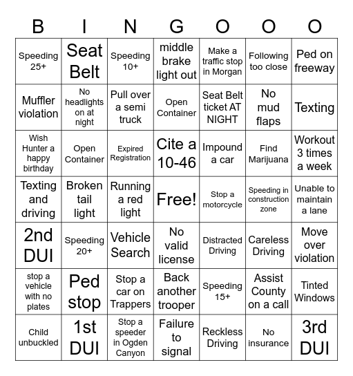 April Enforcement Activity Bingo Card