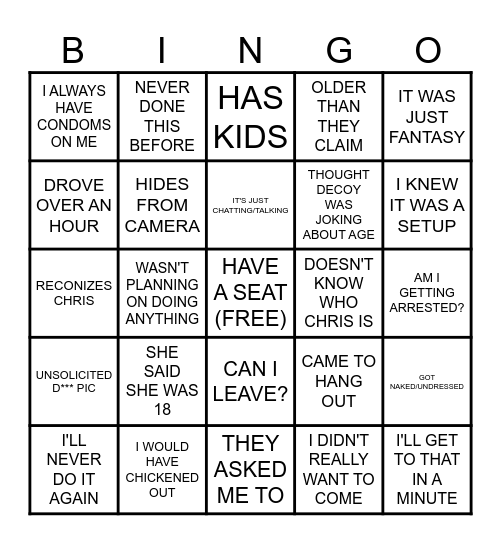 Chris Hansen Bingo Card