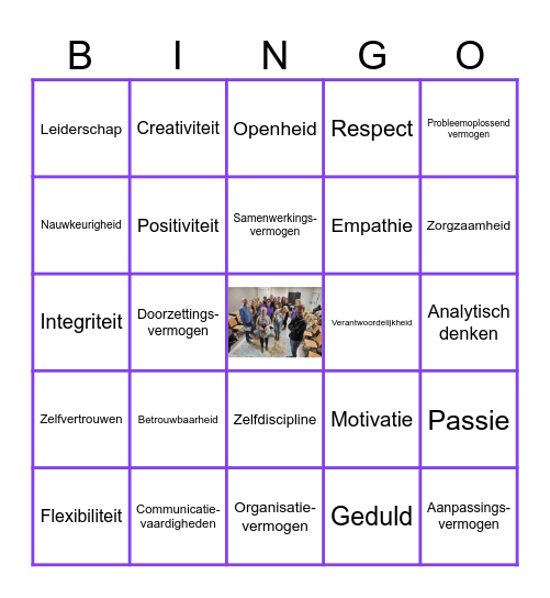 Entree Complimenten Bingo Card
