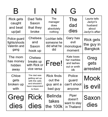 The White Lotus S3E8 Prediction Bingo Card