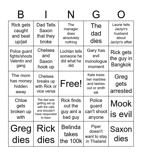 The White Lotus S3E8 Prediction Bingo Card