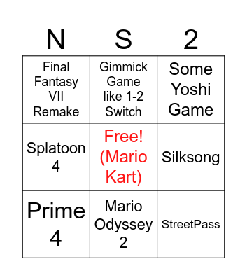 Nintendo Switch 2 Launch Window Titles Bingo Card