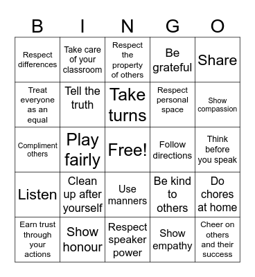 Respectful Bingo Card