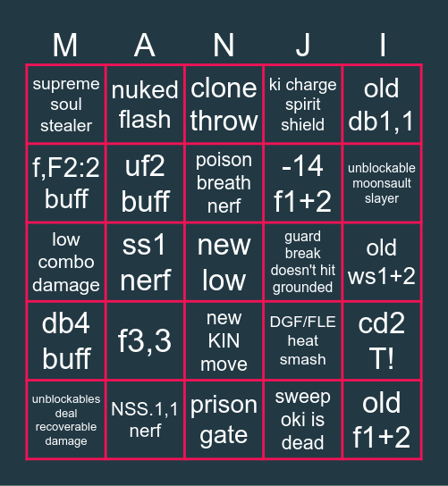 Yoshimitsu Season 2 Changes Bingo Card