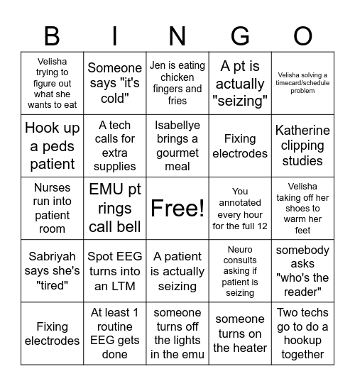 EEG Bingo Card