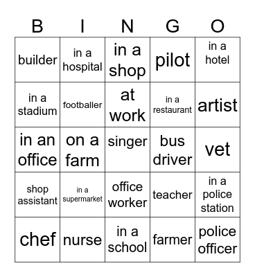Jobs and places of work Bingo Card