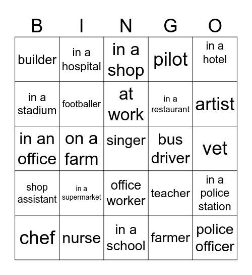 Jobs and places of work Bingo Card