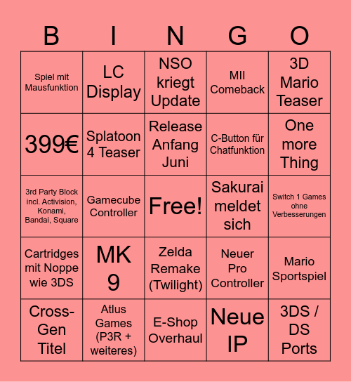 Switch 2 Bingo Card
