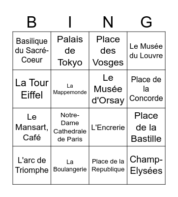 Paris Bingo Card