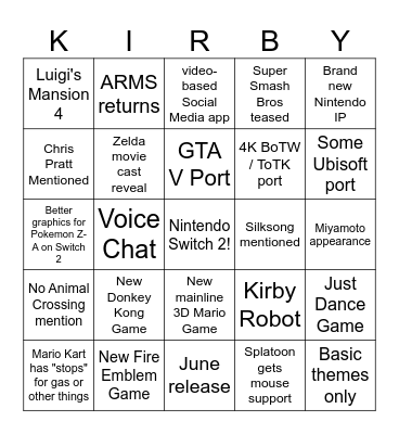 Switch 2 Bingo Card Bingo Card