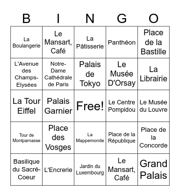 Paris Bingo Card