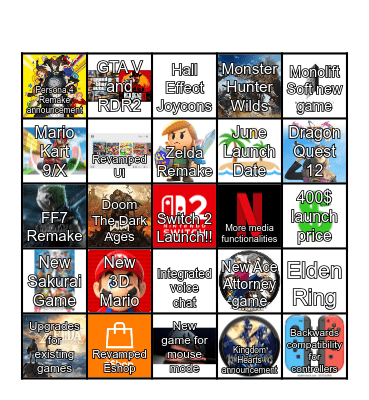 Switch 2 Bingo Card
