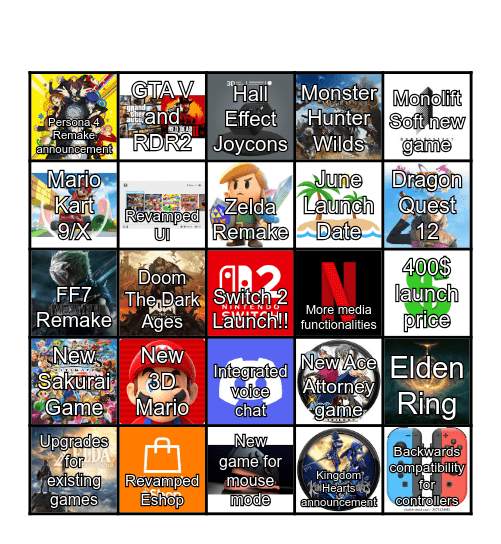 Switch 2 Bingo Card