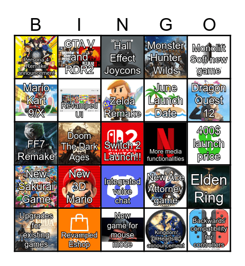 Switch 2 Bingo Card