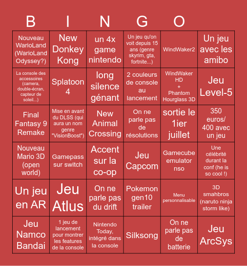 nintendo bingo Card