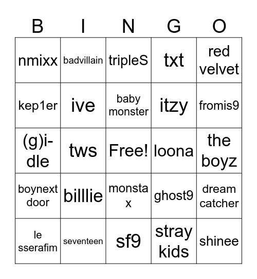 KPOP GROUP BINGOOOO Bingo Card