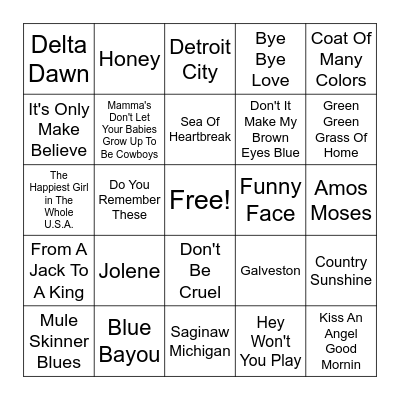 1949 – 1979 Country Songs Bingo Card